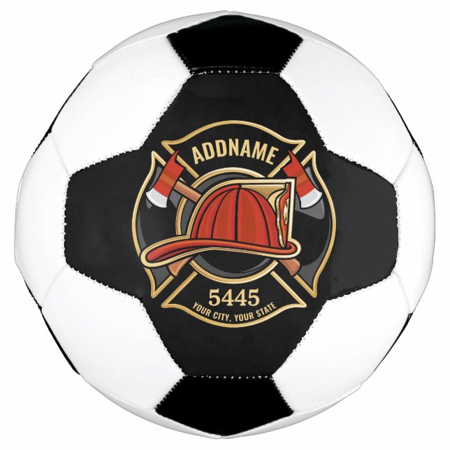 Firefighter ADD NAME Fire Station Department Badge Soccer Ball (Front)