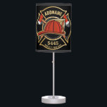 Firefighter ADD NAME Fire Station Department Badge Table Lamp<br><div class="desc">Firefighter NAME Fireman Fire Department - Emblem with Red Helmet and Axe. Customize with your Name,  Station/Dept Number and location.</div>