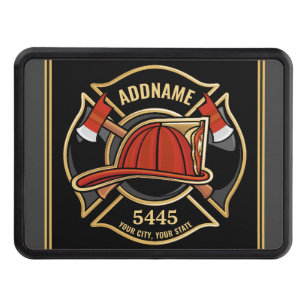 Firefighter ADD NAME Fire Station Department Badge Trailer Hitch Cover