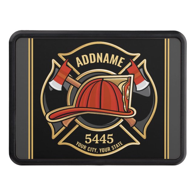 Firefighter ADD NAME Fire Station Department Badge Trailer Hitch Cover (Front)