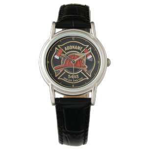 Firefighter ADD NAME Fire Station Department Badge Watch