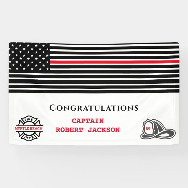 Firefighter America Flag Red Line Congratulation   Banner (Horizontal)