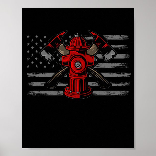 Firefighter American Flag Axe Poster (Front)