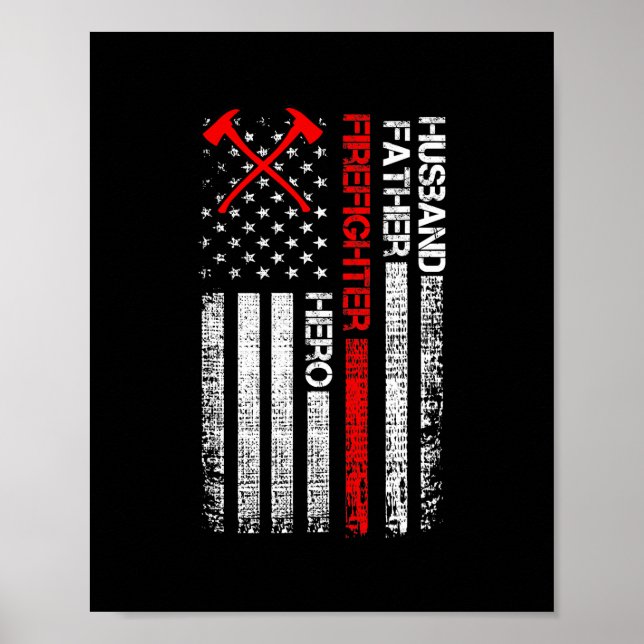 Firefighter American Flag Axe Thin Red Line Poster (Front)