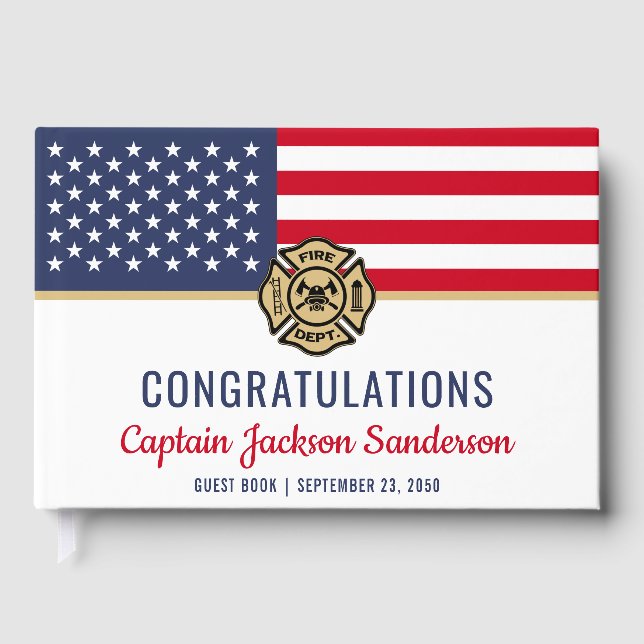 Firefighter American Flag Congrats Retirement Guest Book (Front)