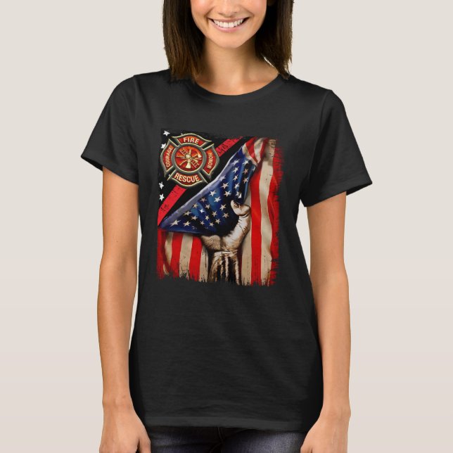 Firefighter American Flag Firefighter Vibes Labour T-Shirt (Front)