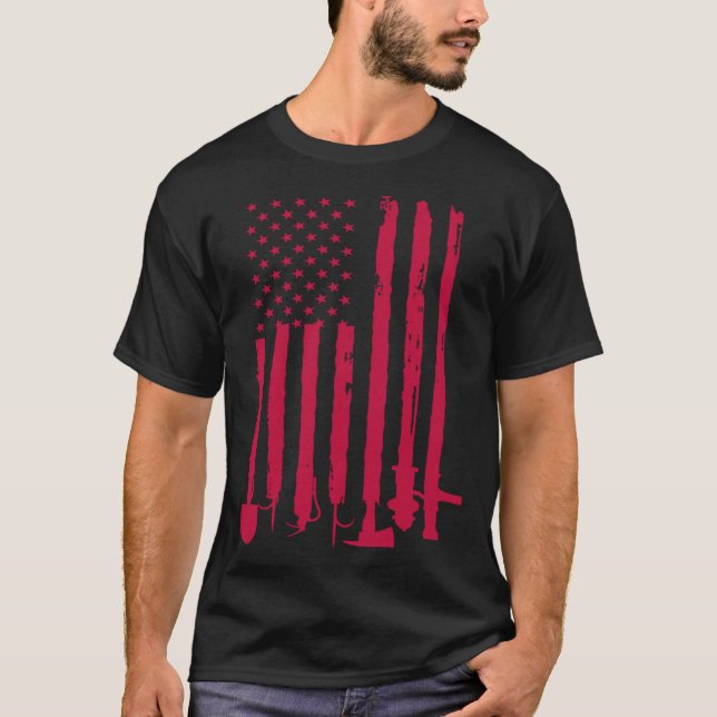 Firefighter American Flag Fireman Patriotic 4th of T-Shirt (Front)