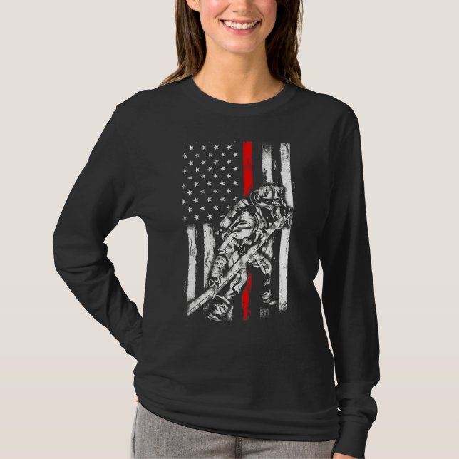 Firefighter American Flag For Us Fireman T-Shirt (Front)