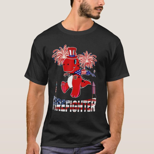 Firefighter American Flag  Rex Fireworks 4th Of Ju T-Shirt (Front)