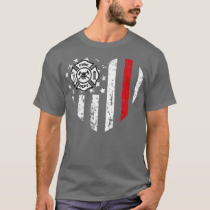 Firefighter American Flag Valentines Day Red Line T-Shirt
