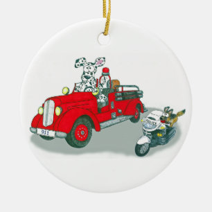 Firefighter and Police Dogs Ceramic Ornament