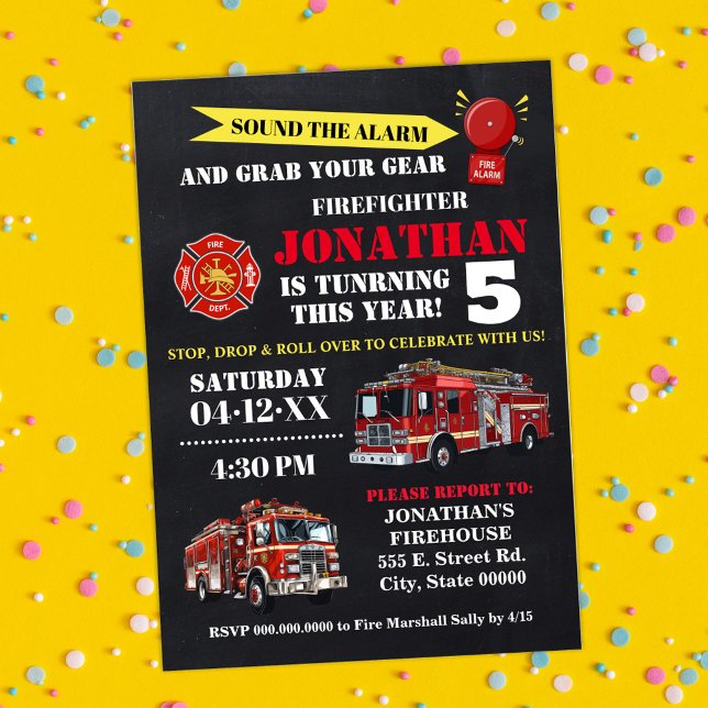 Firefighter Any Age Birthday Firetruck Invitation (Creator Uploaded)