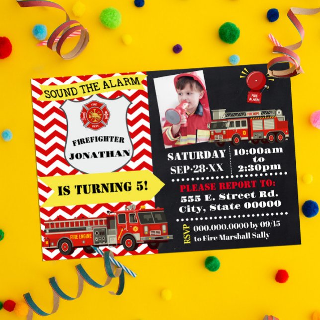 Firefighter Any Age Birthday with Photo Invitation (Creator Uploaded)