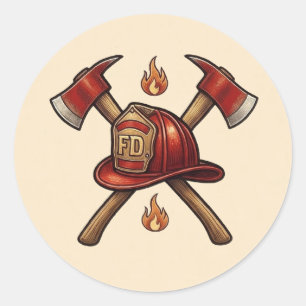 Firefighter Axe and Hat Party Photo Template Classic Round Sticker