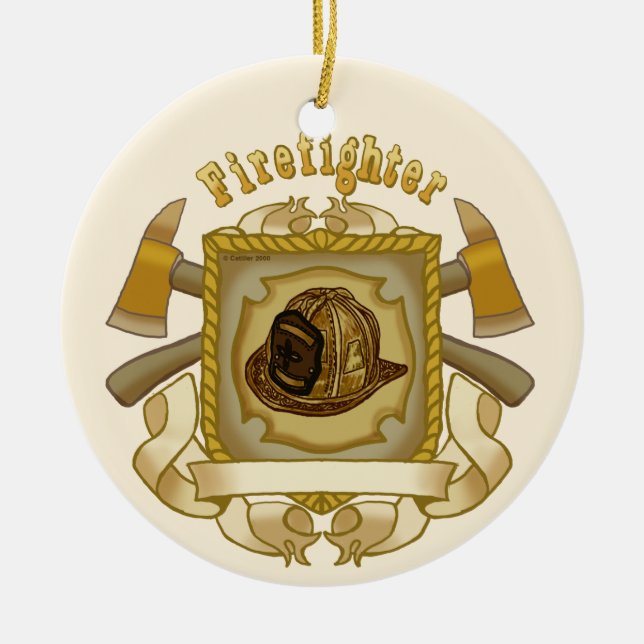 FireFighter Axe Shield round Ceramic Ornament (Front)