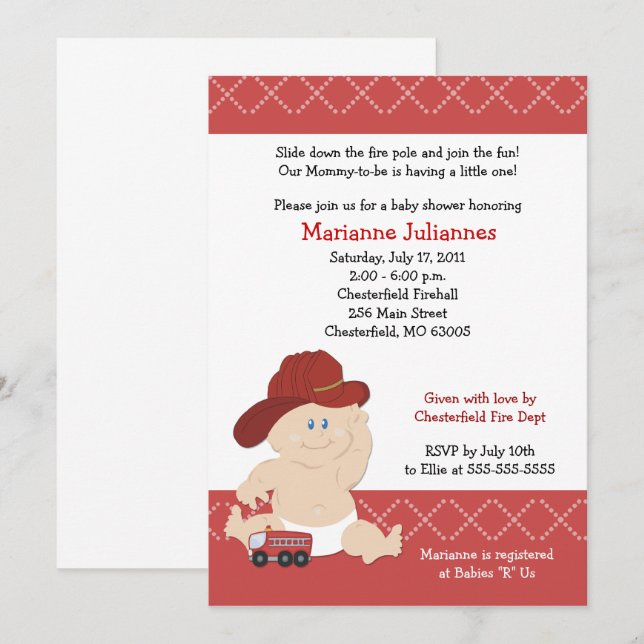 Firefighter Baby Boy Baby Shower Invitation (Front/Back)
