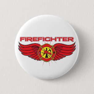Firefighter Badge and Wings 2 Inch Round Button