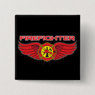 Firefighter Badge and Wings 2 Inch Square Button
