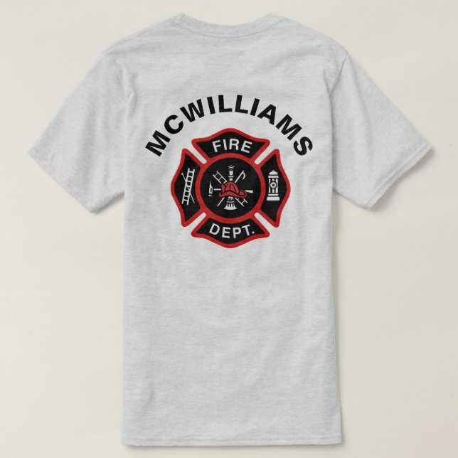 Firefighter Badge w/ Name T-Shirt (Design Back)
