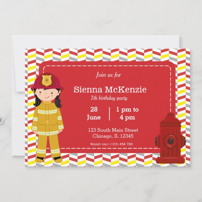 Firefighter birthday girl invitation (Front)