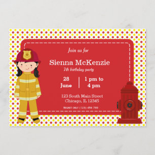 Firefighter birthday girl invitation