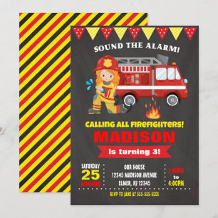 Firefighter Birthday Invitation Girl Chalkboard