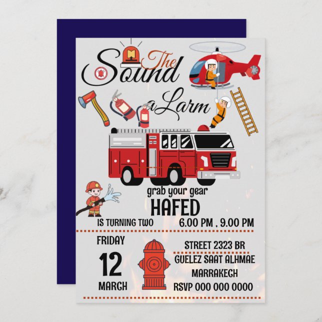 firefighter birthday party invitation template  (Front/Back)