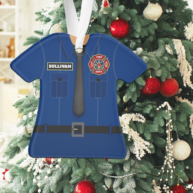 Firefighter Blue Uniform Personalized Ornament (Creator Uploaded)