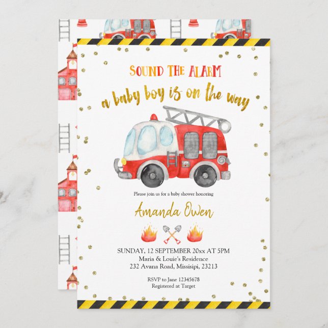 Firefighter Boy Baby Shower Invitation (Front/Back)