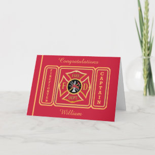 Firefighter Captain Custom Birthday Card
