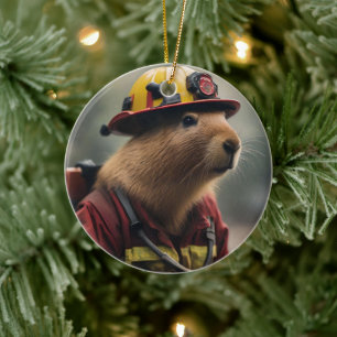 Firefighter Capybara, Ceramic Ornament