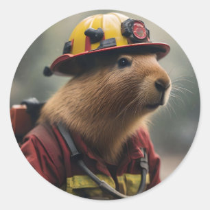 Firefighter Capybara, Classic Round Sticker