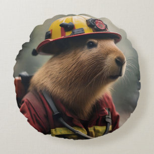 Firefighter Capybara, Round Pillow