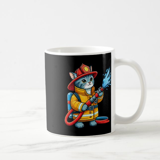 Firefighter Cat Fireman Animal Lover Cat  Coffee Mug (Right)