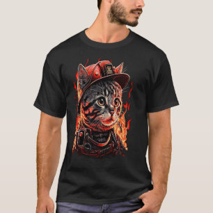 Firefighter Cat Kitten Fireman Helmet Firefighter  T-Shirt