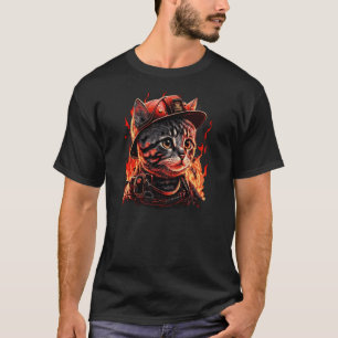 Firefighter Cat Kitten Fireman Helmet Firefighter  T-Shirt