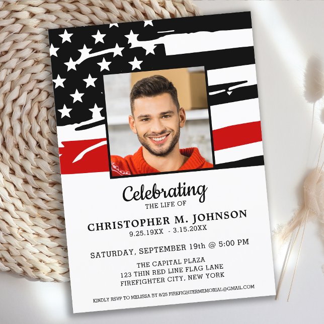 Firefighter Celebration Of Life Red Line Memorial Invitation (Creator Uploaded)