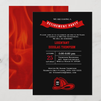   Firefighter Chalkboard Flame Retirement Party  Invitation
