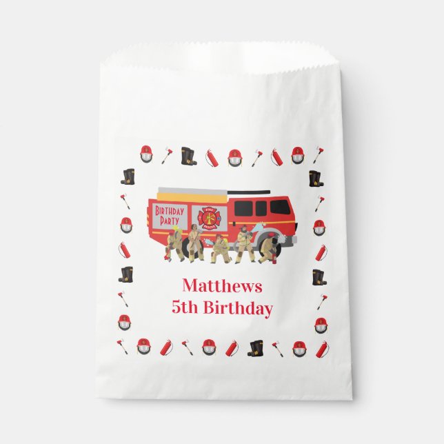 Firefighter Child Birthday Party Theme Design Favour Bag (Front)
