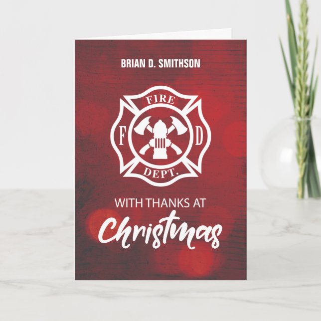 Firefighter Christmas Blessings Thank You Emblem Card (Front)