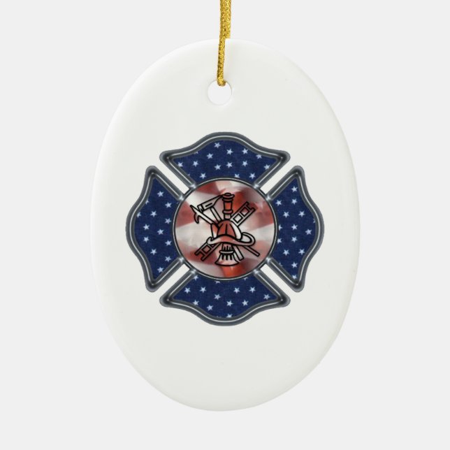 Firefighter Christmas Ceramic Ornament (Front)