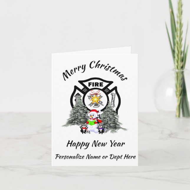 Firefighter Christmas Fire Dept Holiday Card (Front)