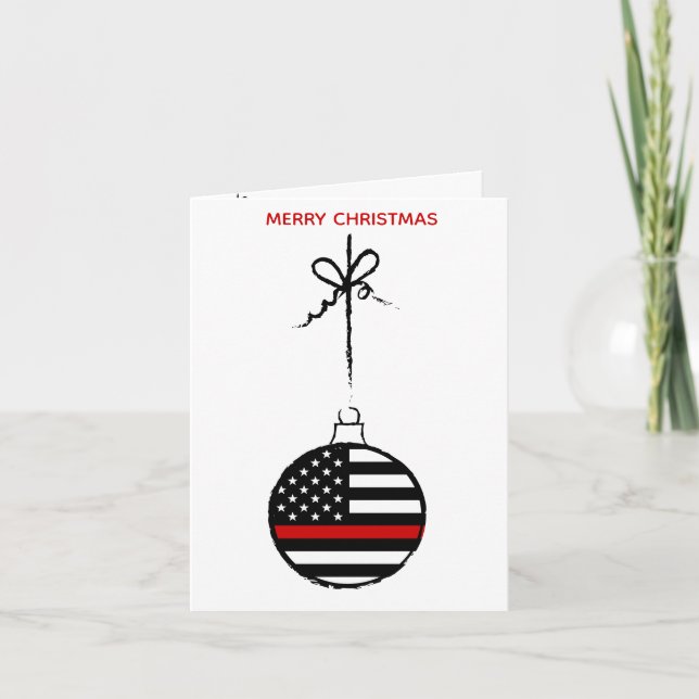 Firefighter Christmas Fireman Thin Red Line Holiday Card (Front)