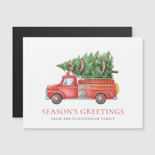 Firefighter Christmas Red Fire Truck Magnetic Card
