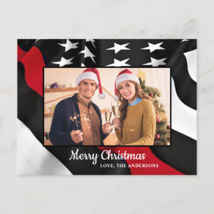 Firefighter Christmas Thin Red Line American Flag Holiday Postcard