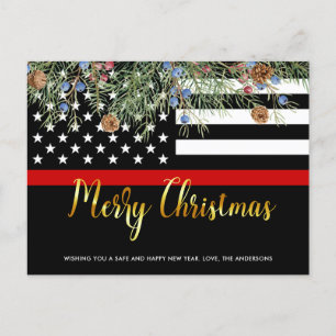 Firefighter Christmas Thin Red Line Fireman Flag Holiday Postcard