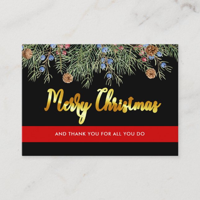 Firefighter Christmas Thin Red Line Thank You Business Card (Front)