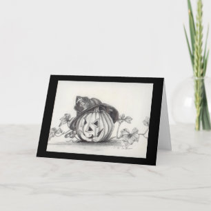 Firefighter costumed pumpkin card