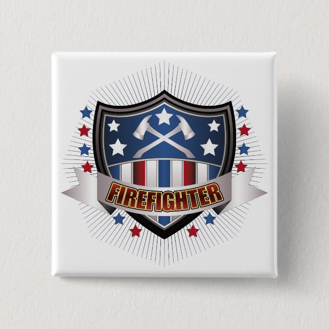 Firefighter Crest 2 Inch Square Button (Front)