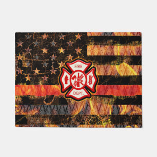 Firefighter Cross and Flames Doormat